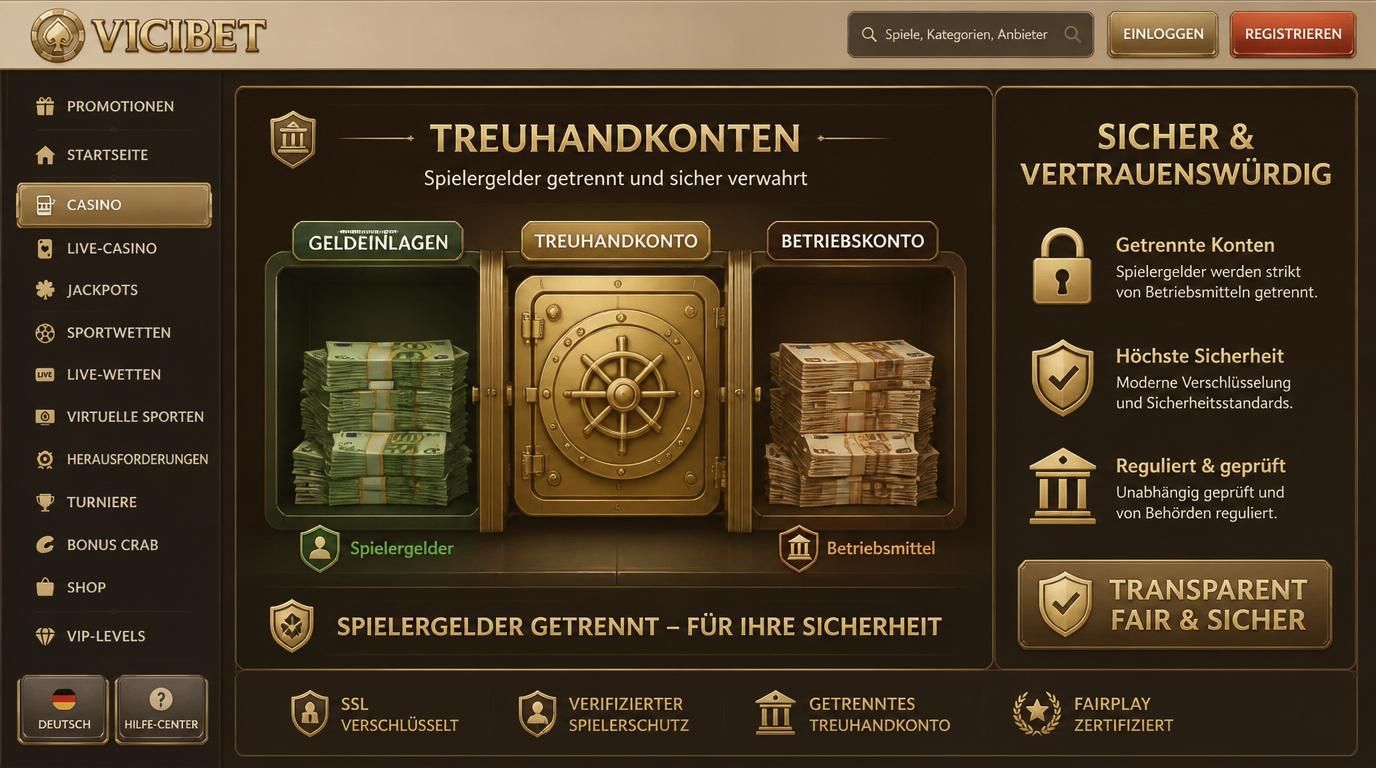 Ein Tresor mit separaten Fächern für Spielergelder, Schloss- und Sicherheitsicon im Vordergrund